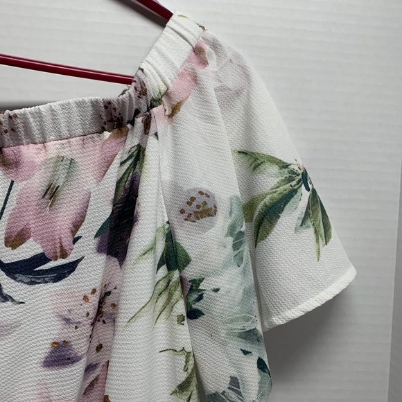 Lulus Womens Size M Dress Cold Off Shoulder White Floral Lined purple green 100 - Picture 3 of 6